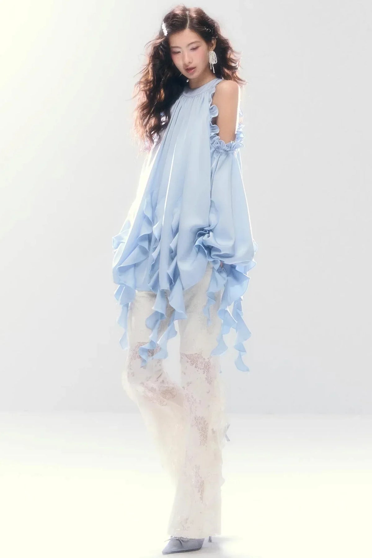 Satin Ruffled Off-Shoulder Dress