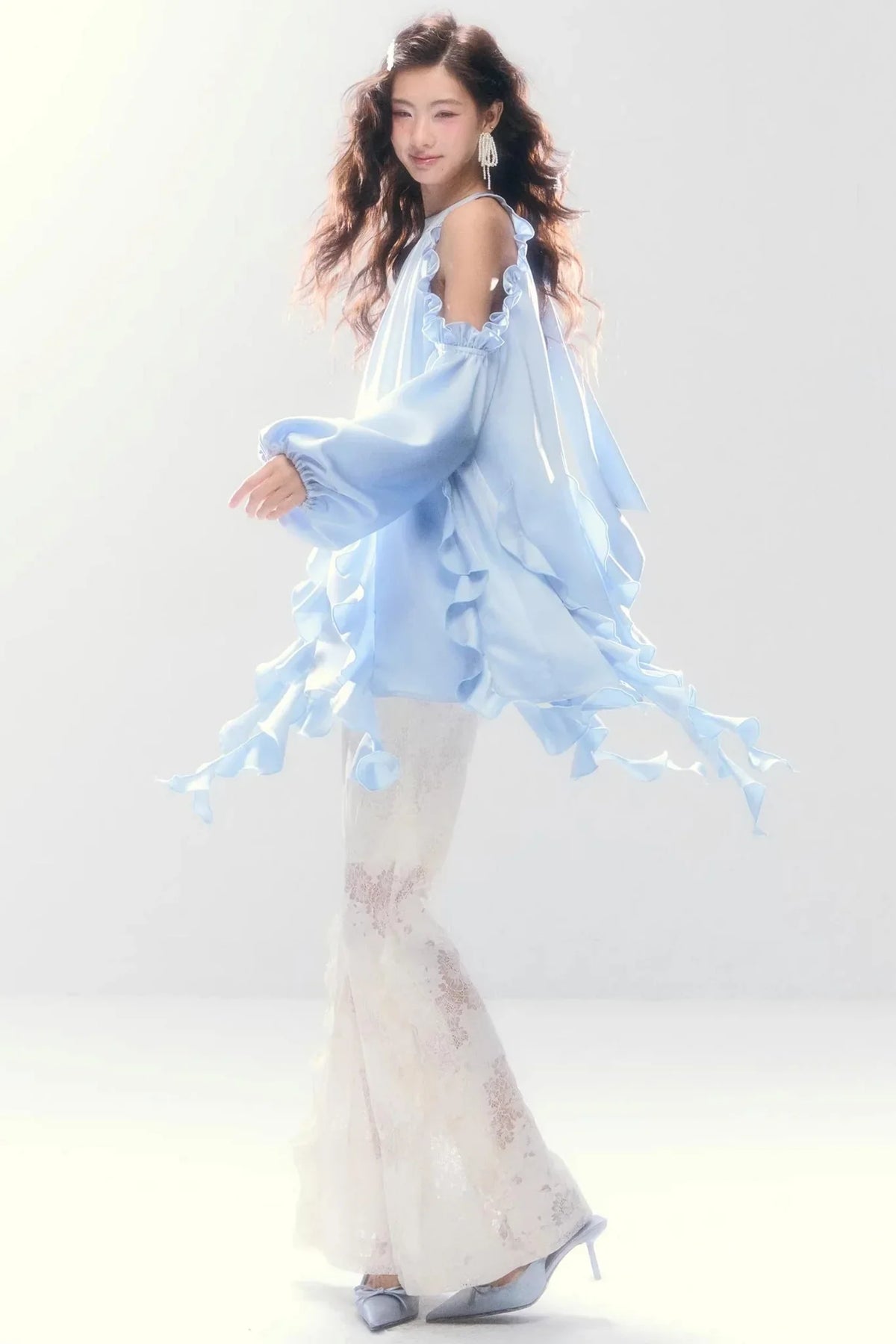 Satin Ruffled Off-Shoulder Dress