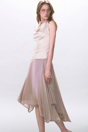 Satin Scoop Neck Halter Top