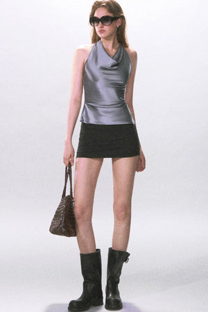 Satin Scoop Neck Halter Top