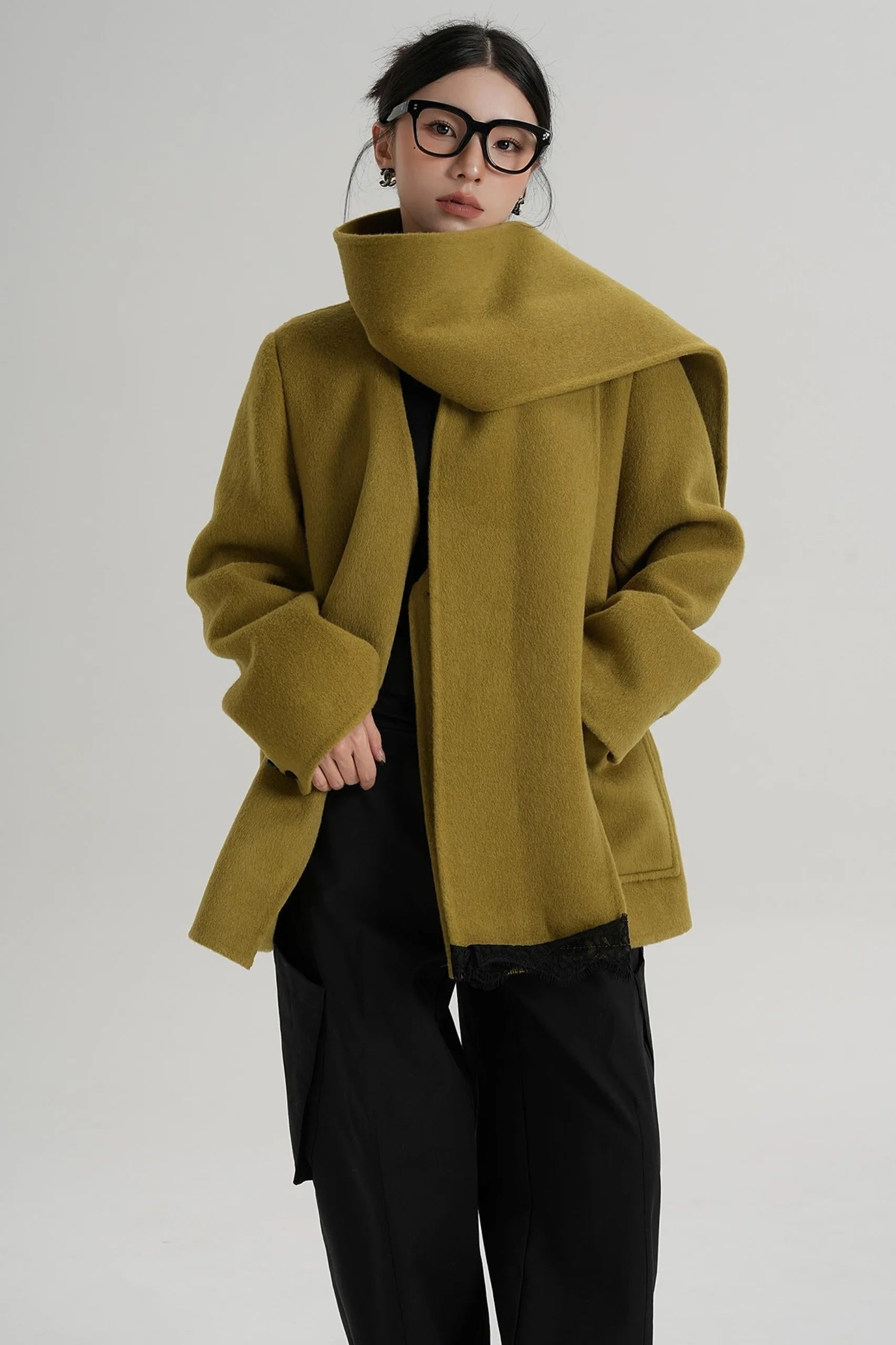 Scarf Patchwork Lace Woolen Coat