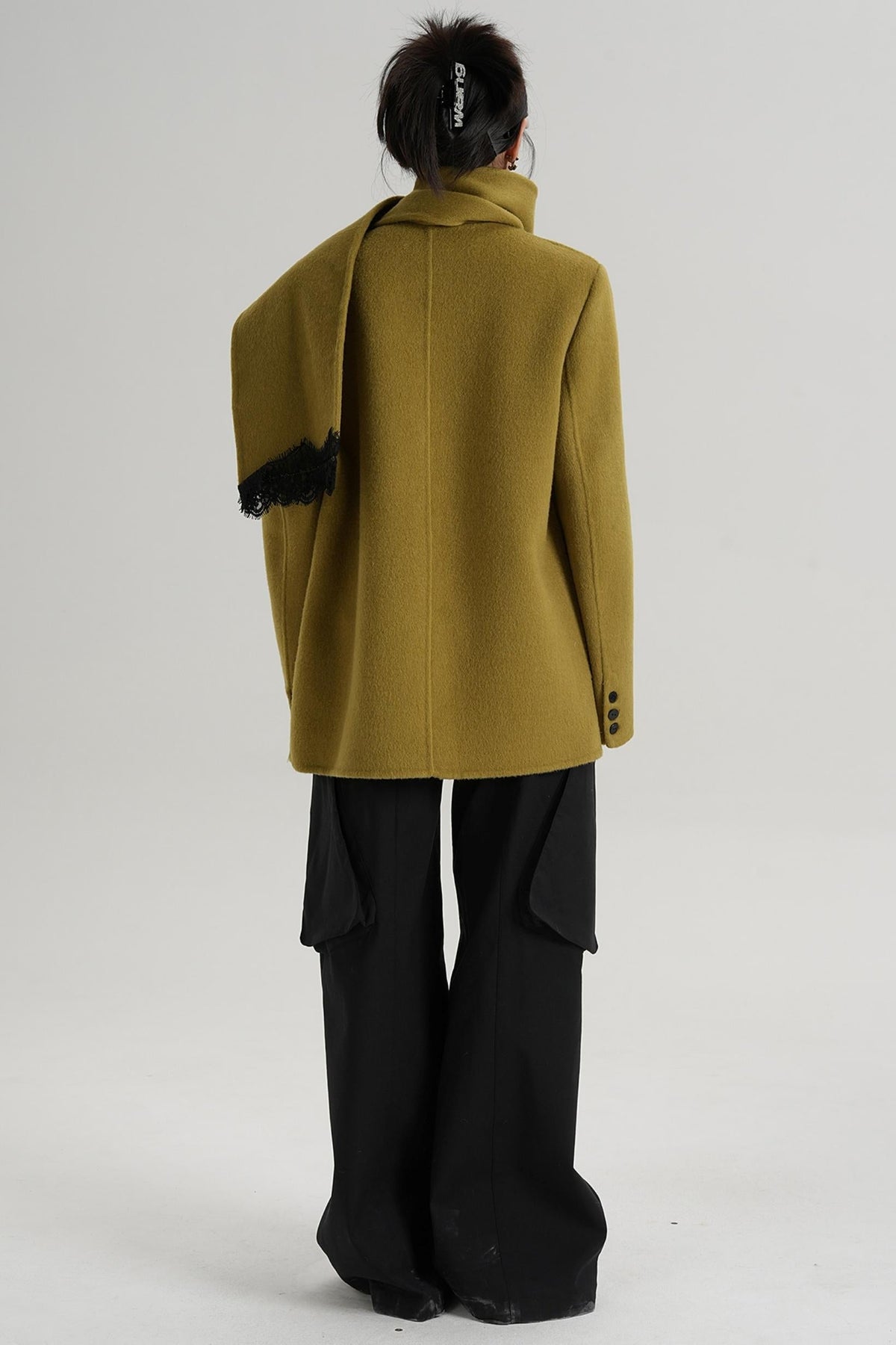 Scarf Patchwork Lace Woolen Coat