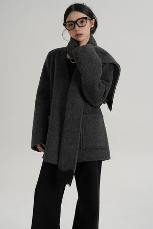 Scarf Patchwork Lace Woolen Coat