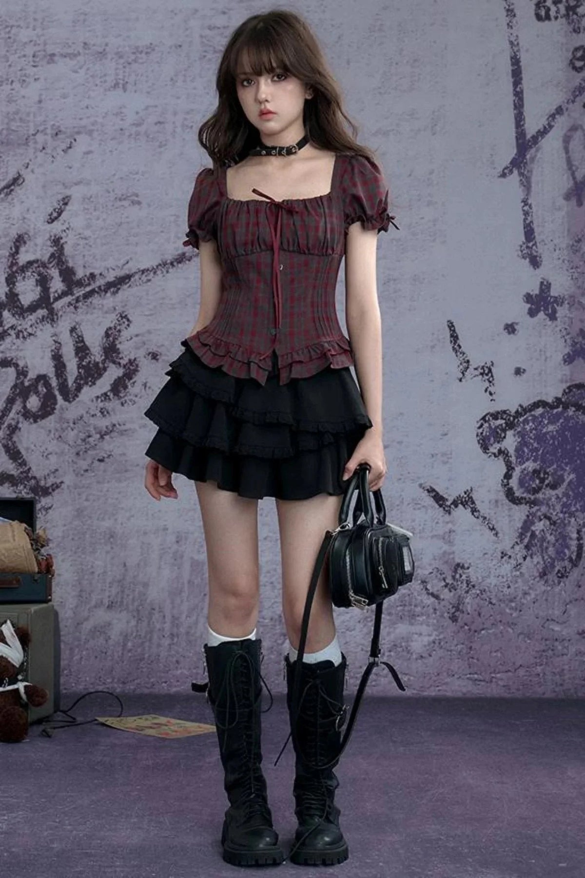 Scarlet Moon Plaid Bubble Shirt