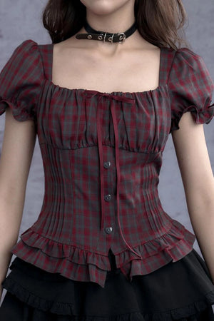 Scarlet Moon Plaid Bubble Shirt