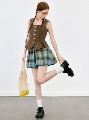 School Bud Plaid Shorts Skirt
