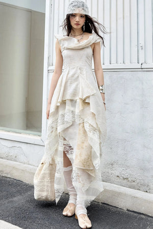 Sculpture-Like Twisted Collar Two-Piece Skirt Set-Up