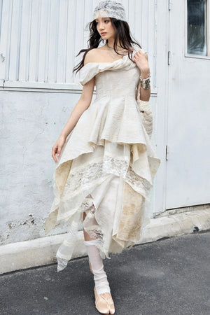 Sculpture-Like Twisted Collar Two-Piece Skirt Set-Up
