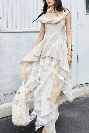 Sculpture-Like Twisted Collar Two-Piece Skirt Set-Up
