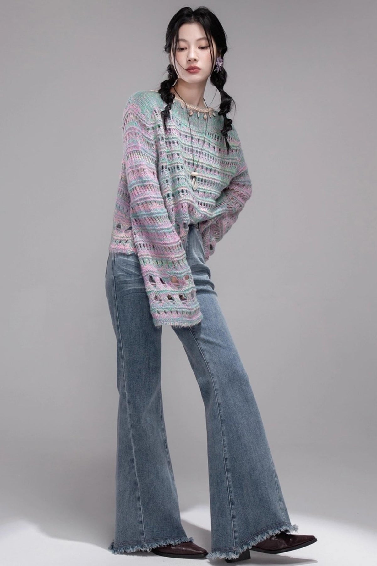 Sea Foam Wool Knit Pullover Top