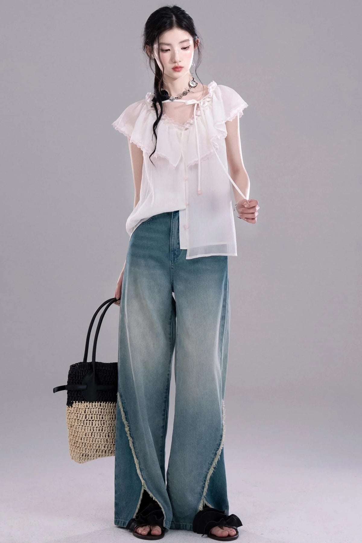 Sea Lace V-Neck Chiffon Top