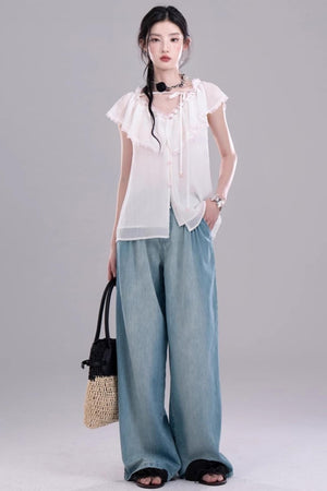 Sea Lace V-Neck Chiffon Top