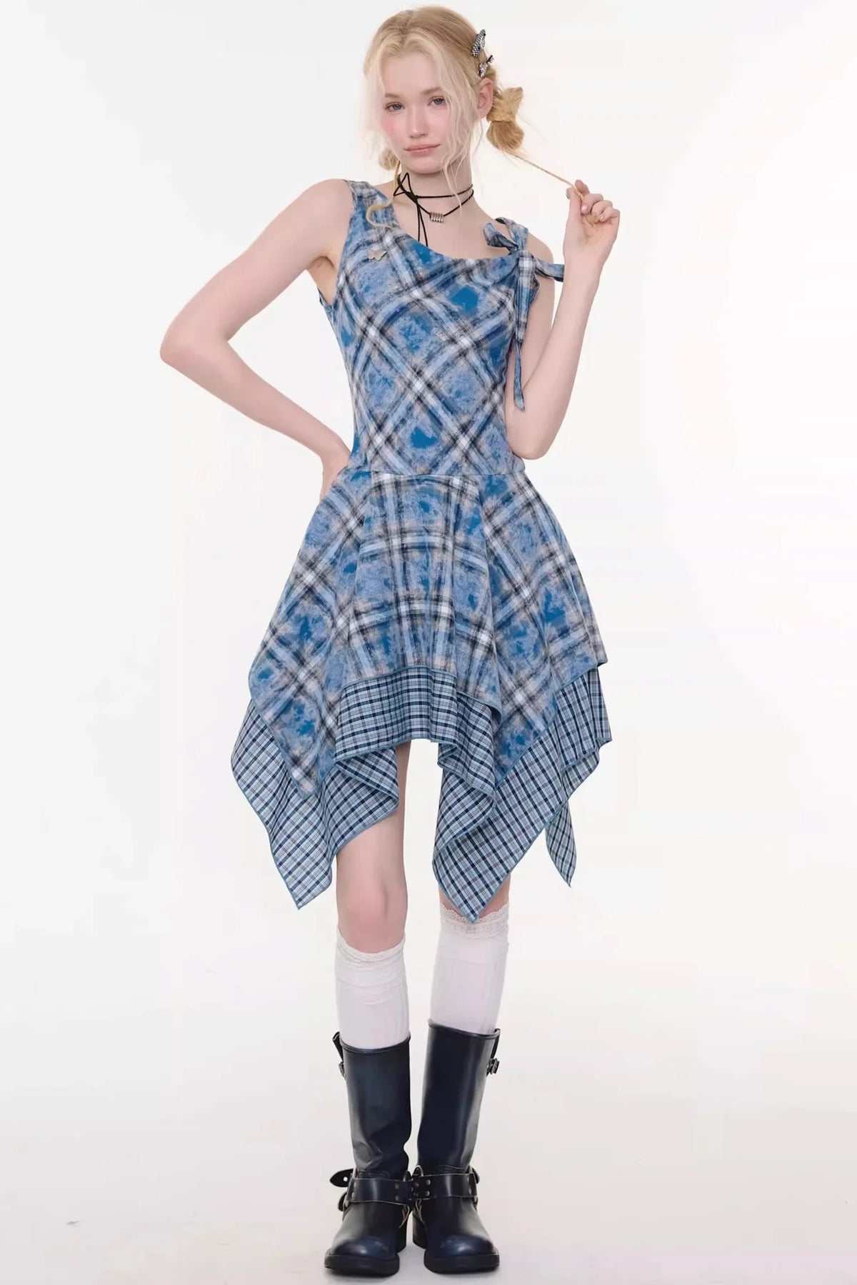 Sea Mist Blue Plaid Dress