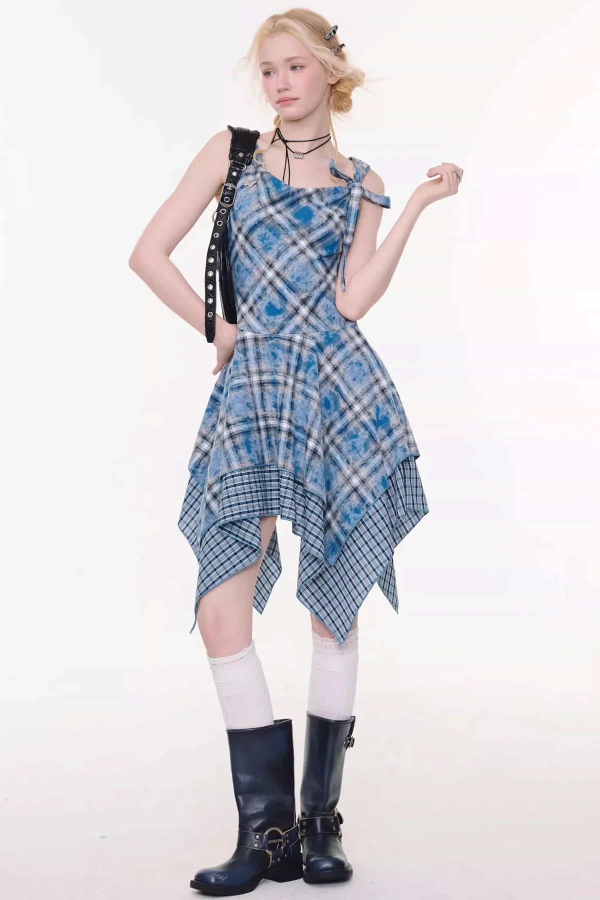Sea Mist Blue Plaid Dress