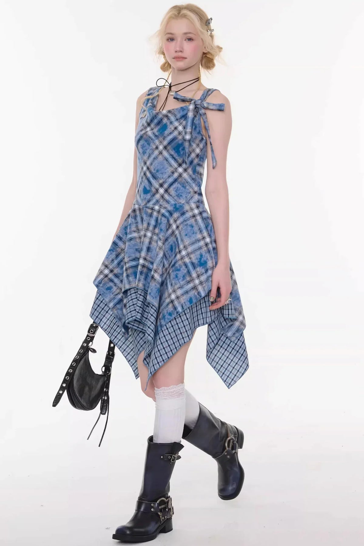 Sea Mist Blue Plaid Dress