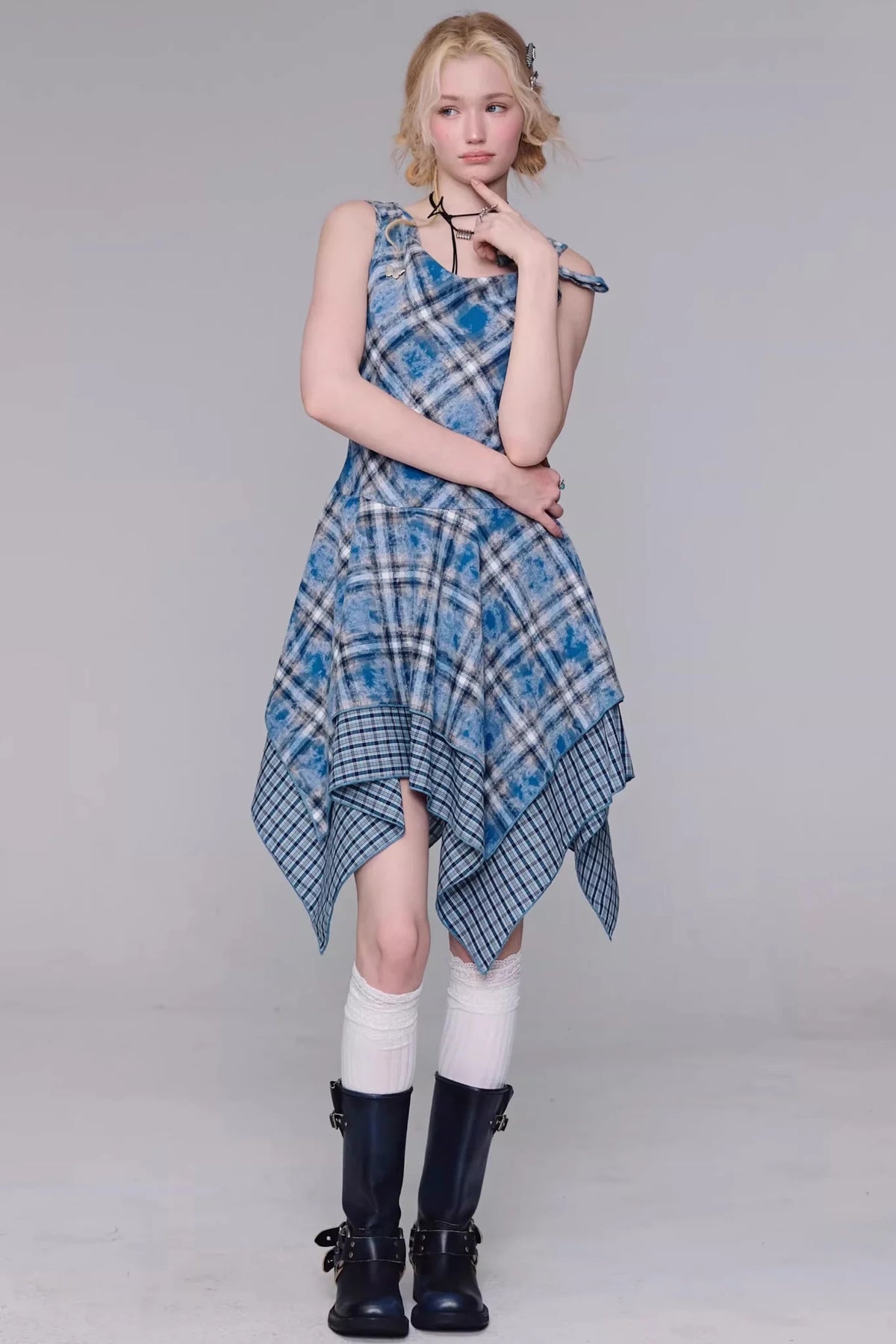 Sea Mist Blue Plaid Dress