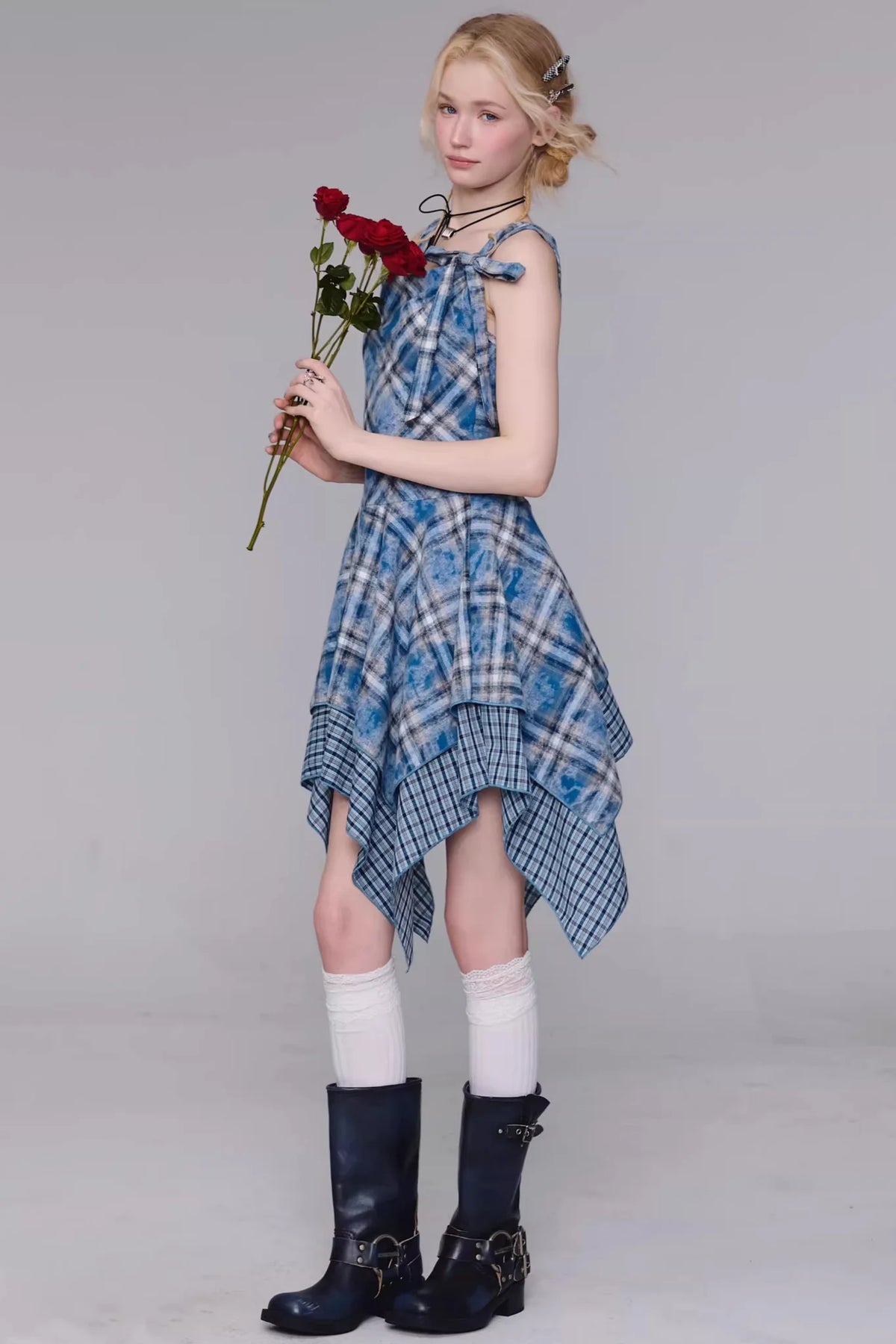 Sea Mist Blue Plaid Dress