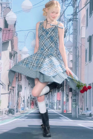Sea Mist Blue Plaid Dress