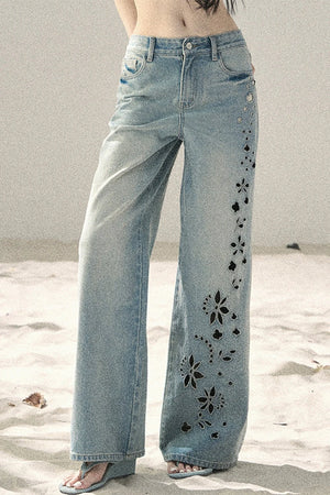 Sea Salt Butterfly Wide-Leg Jeans