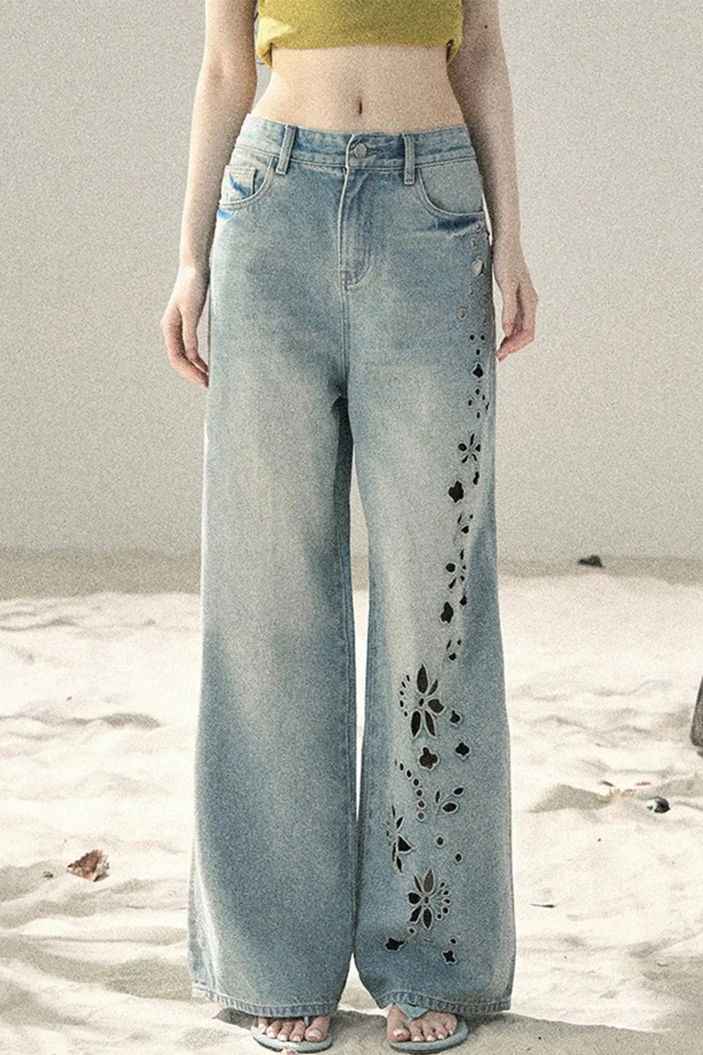 Sea Salt Butterfly Wide-Leg Jeans