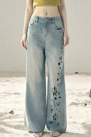 Sea Salt Butterfly Wide-Leg Jeans