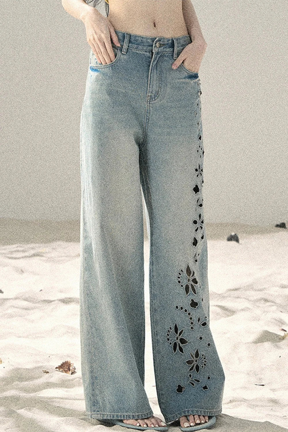 Sea Salt Butterfly Wide-Leg Jeans