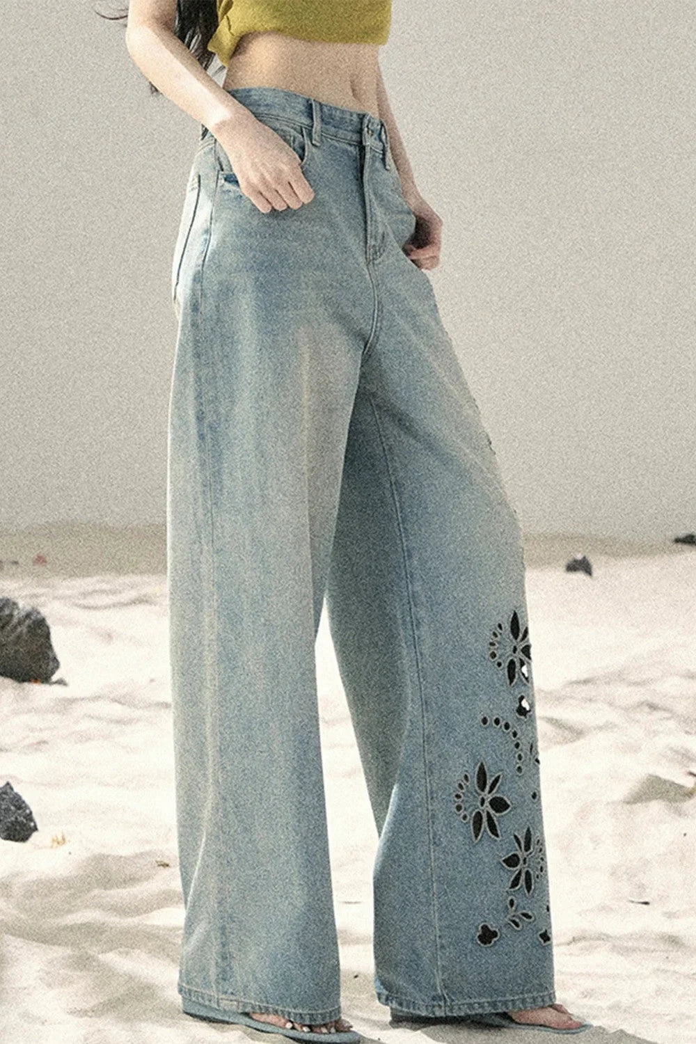 Sea Salt Butterfly Wide-Leg Jeans