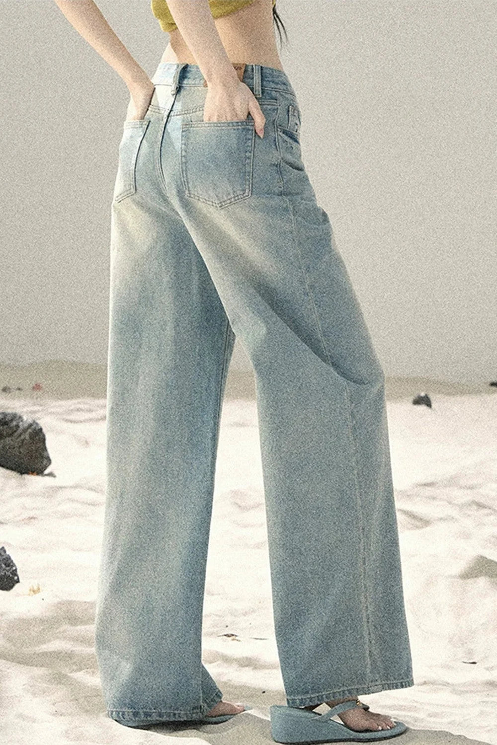 Sea Salt Butterfly Wide-Leg Jeans