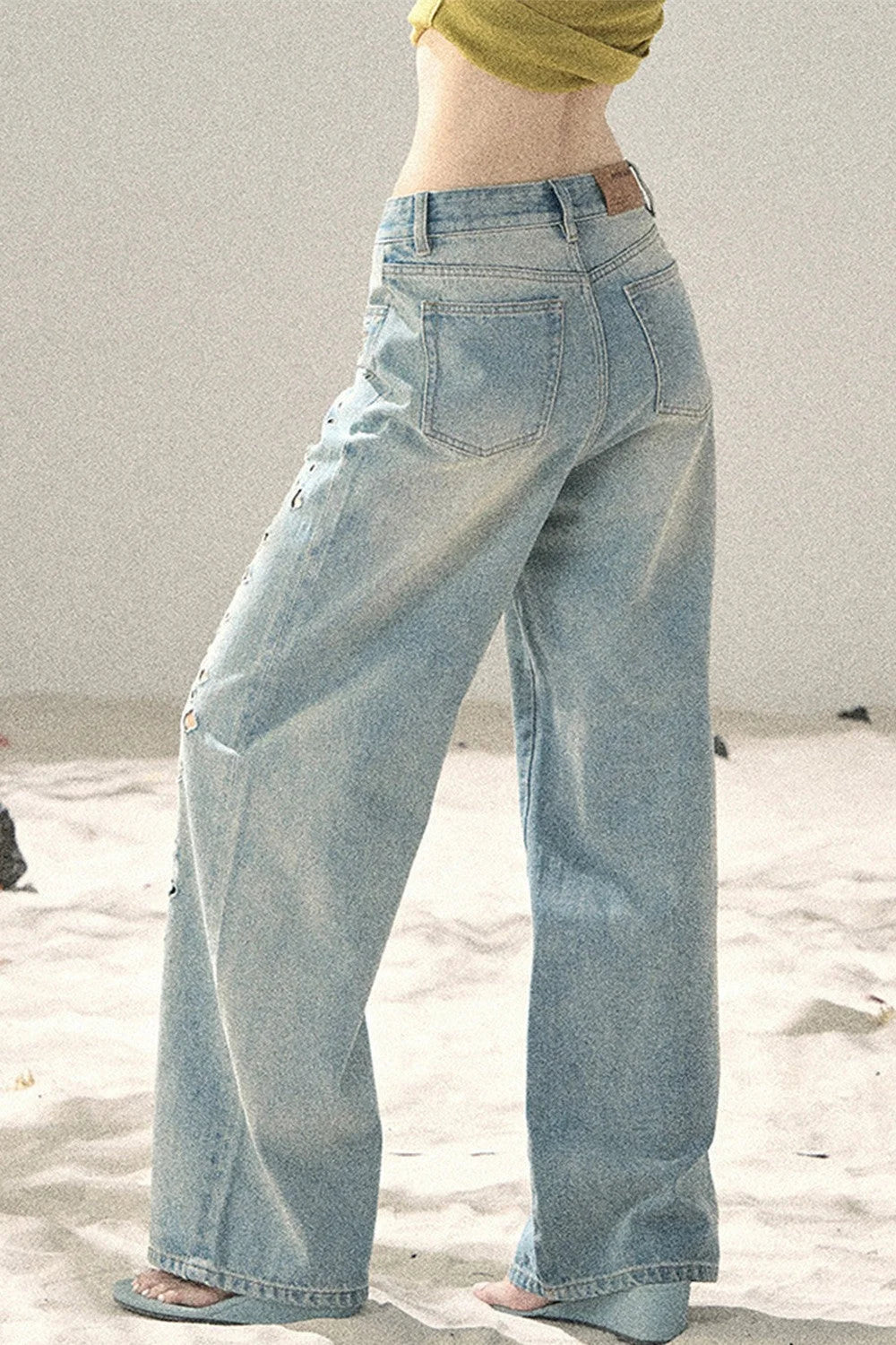 Sea Salt Butterfly Wide-Leg Jeans