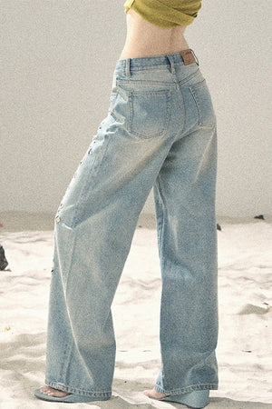 Sea Salt Butterfly Wide-Leg Jeans
