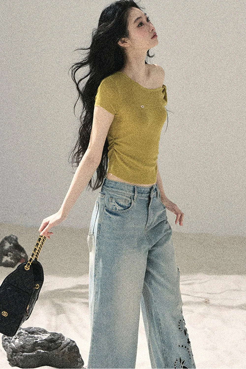 Sea Salt Butterfly Wide-Leg Jeans