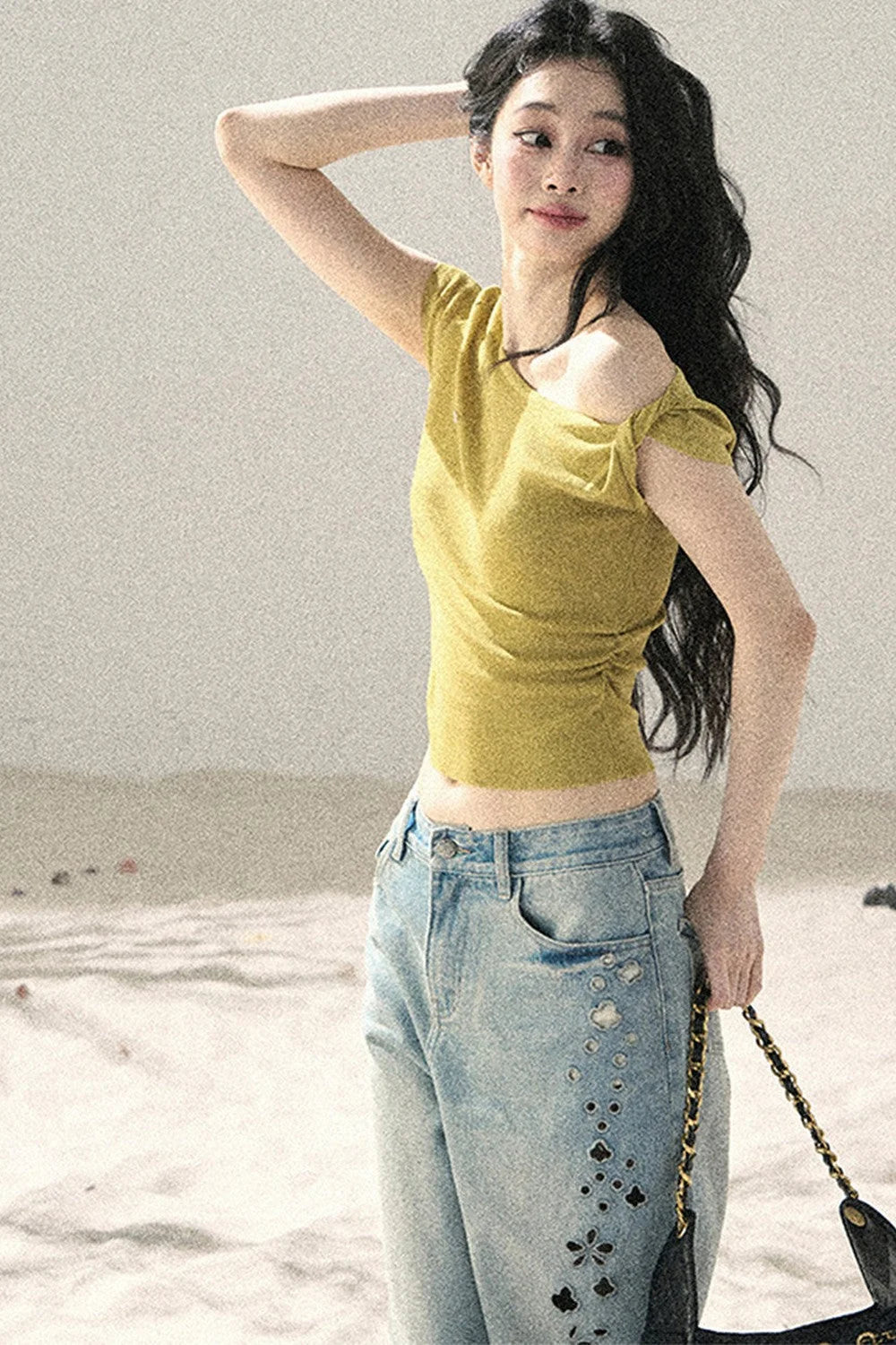 Sea Salt Butterfly Wide-Leg Jeans