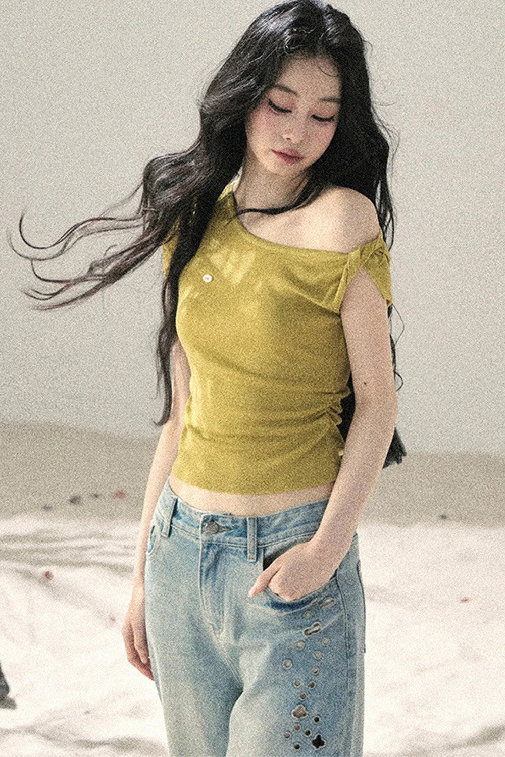 Sea Salt Butterfly Wide-Leg Jeans