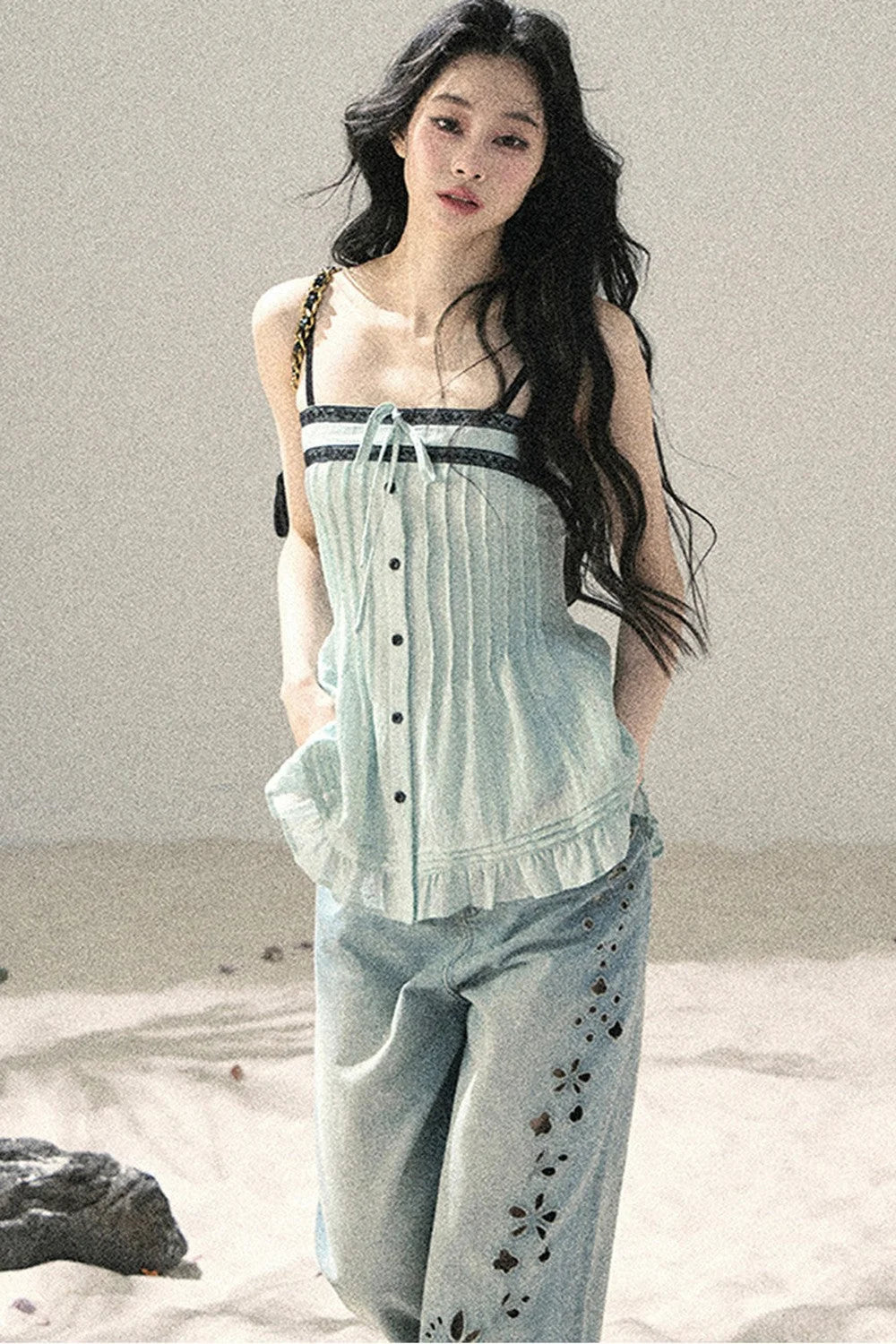 Sea Salt Butterfly Wide-Leg Jeans