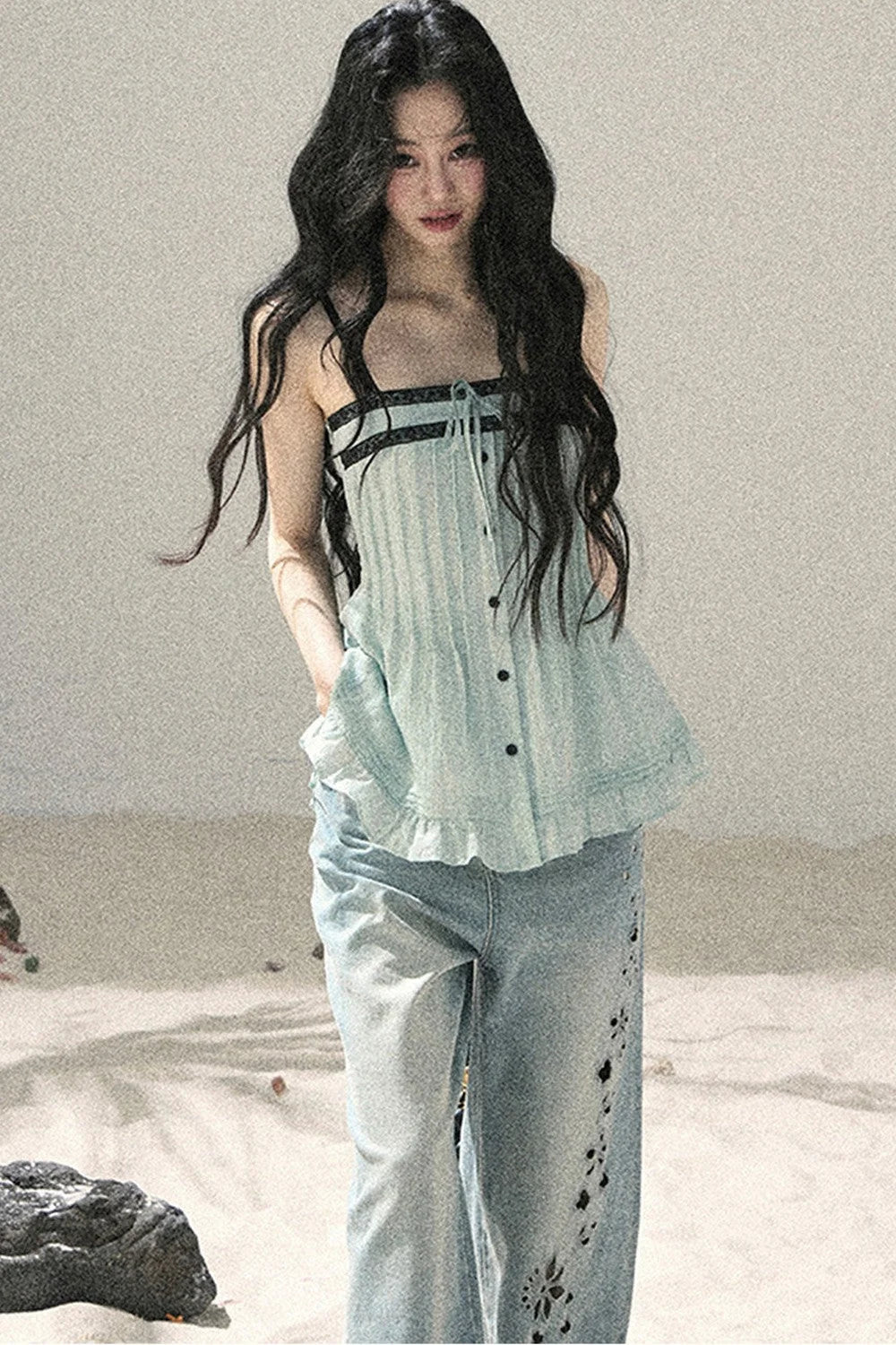 Sea Salt Butterfly Wide-Leg Jeans