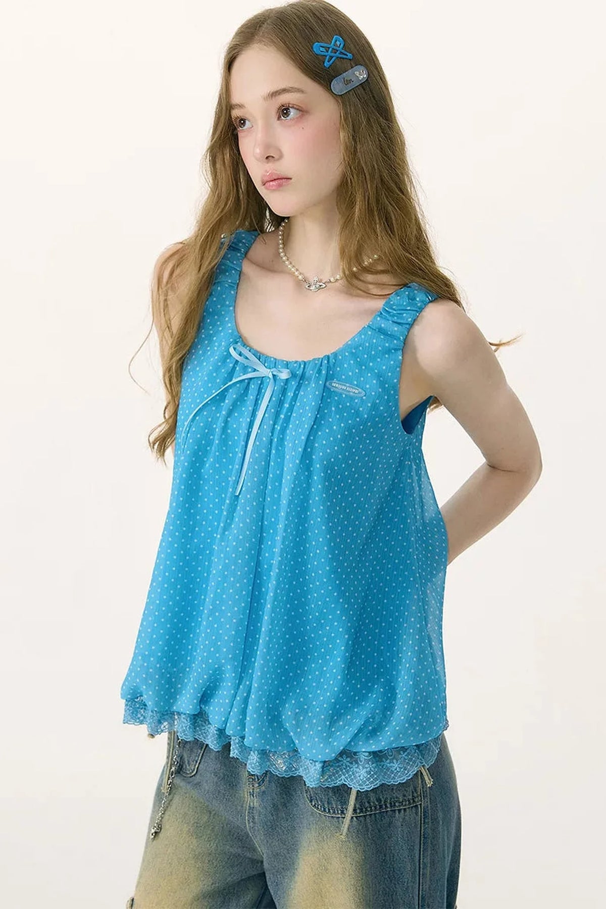 Sea Salt Lace Polka Dot Top