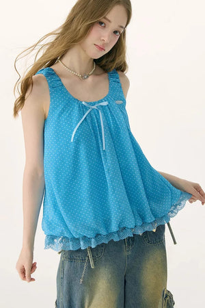 Sea Salt Lace Polka Dot Top