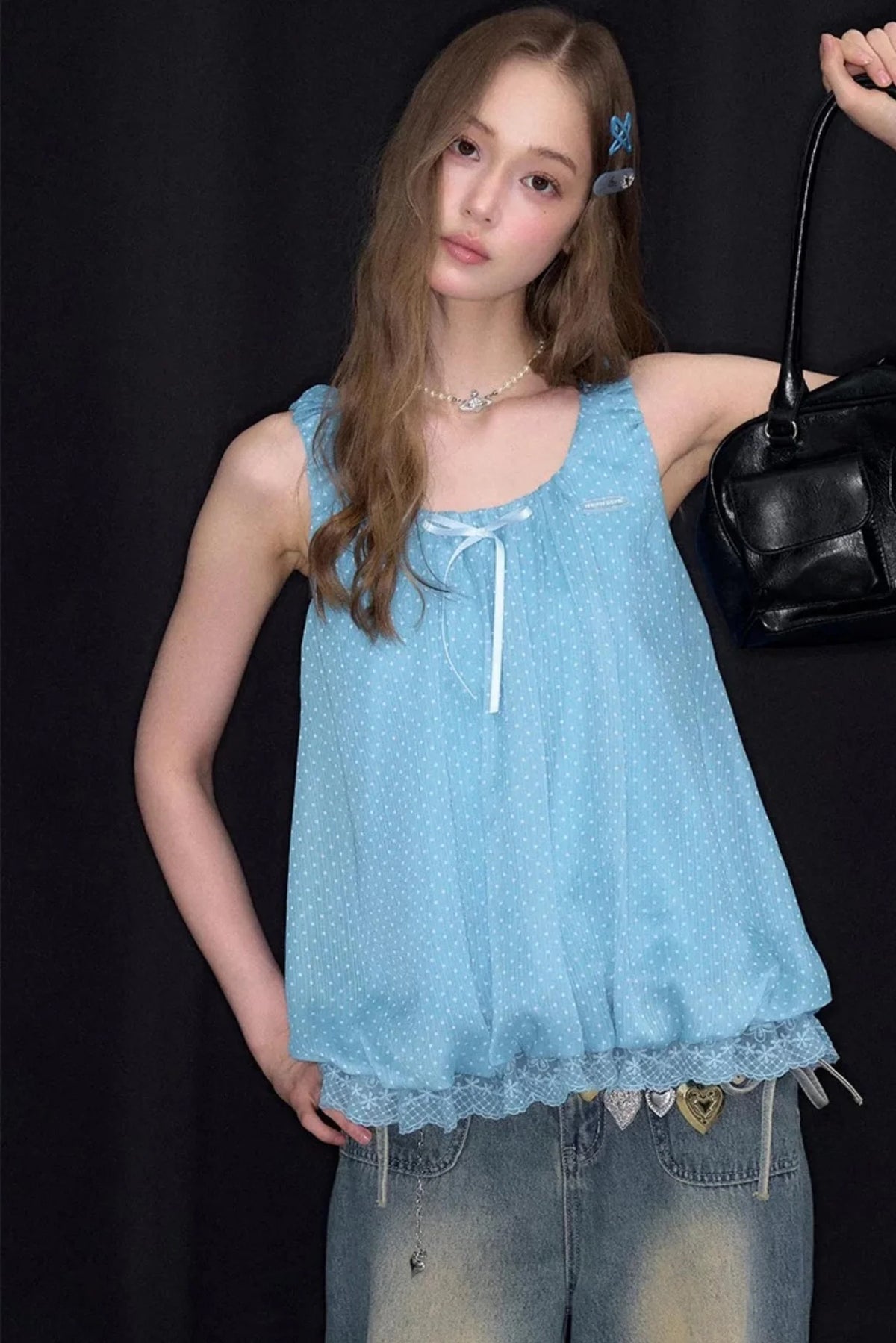 Sea Salt Lace Polka Dot Top