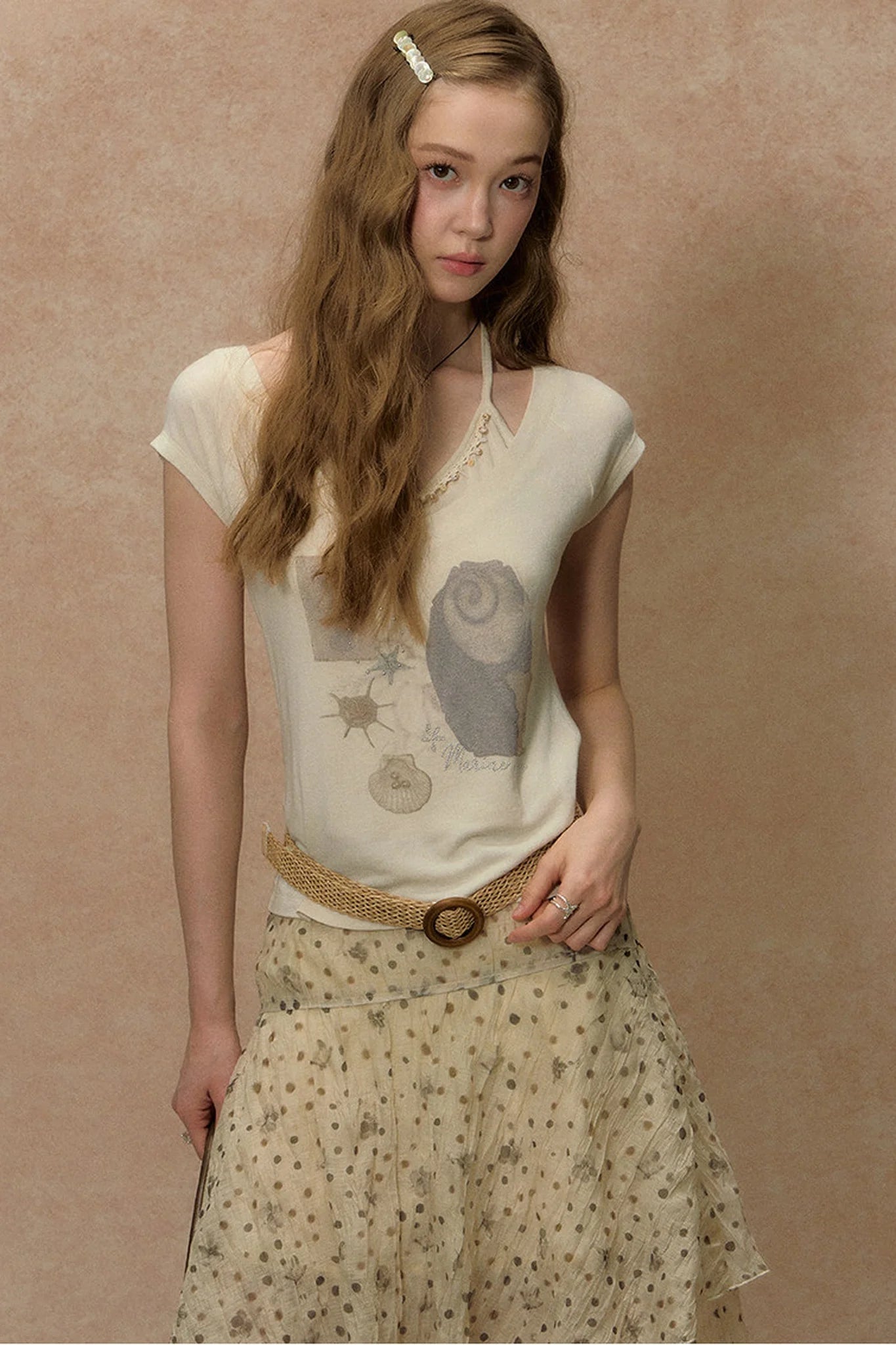 Seashell V-Neck Printed Top