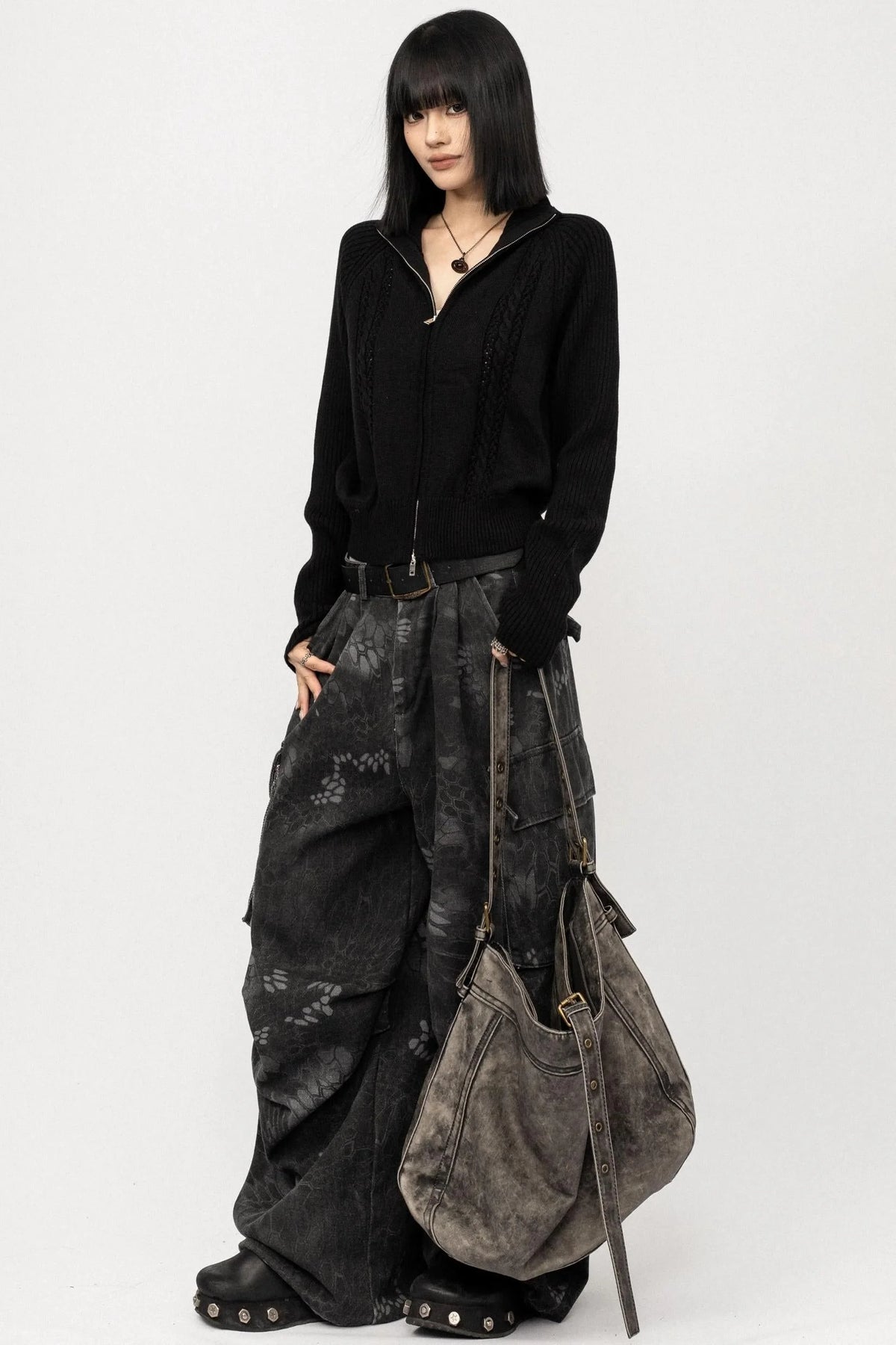 Semi-High Neck Knitted Cardigan