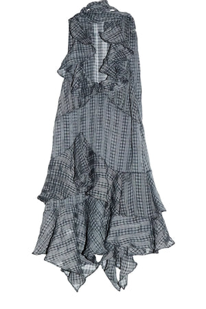 Semi-Sheer Plaid Ruffled Asymmetrical Hem Dress