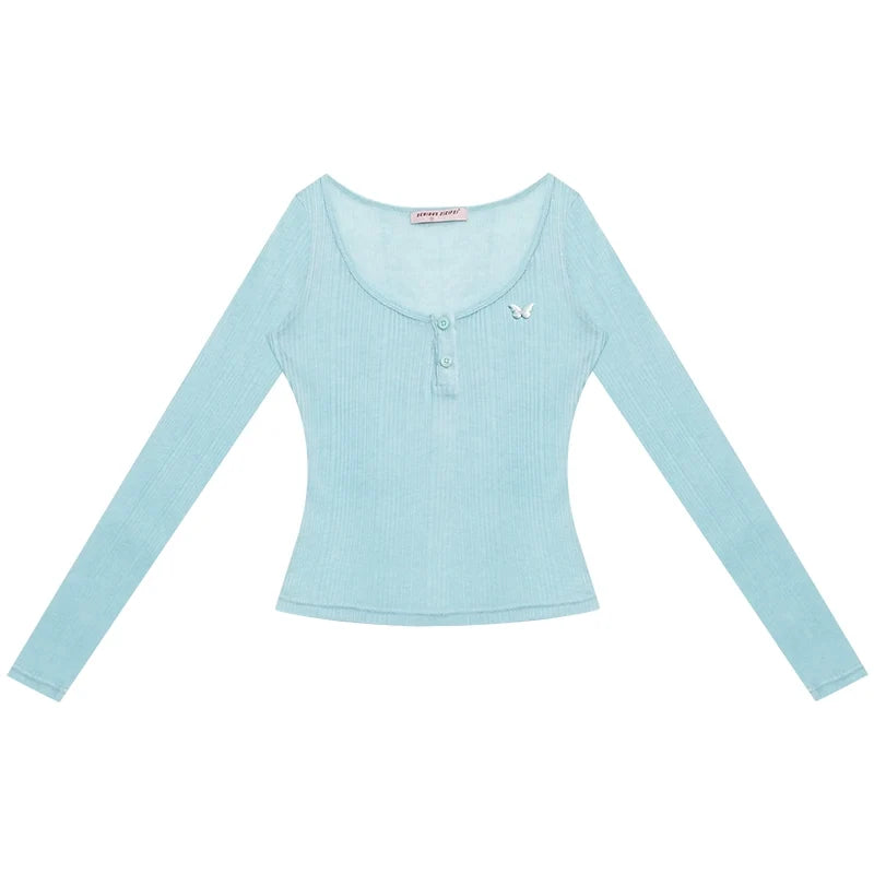 Semi-Sheer Slim Long Sleeve T-Shirt