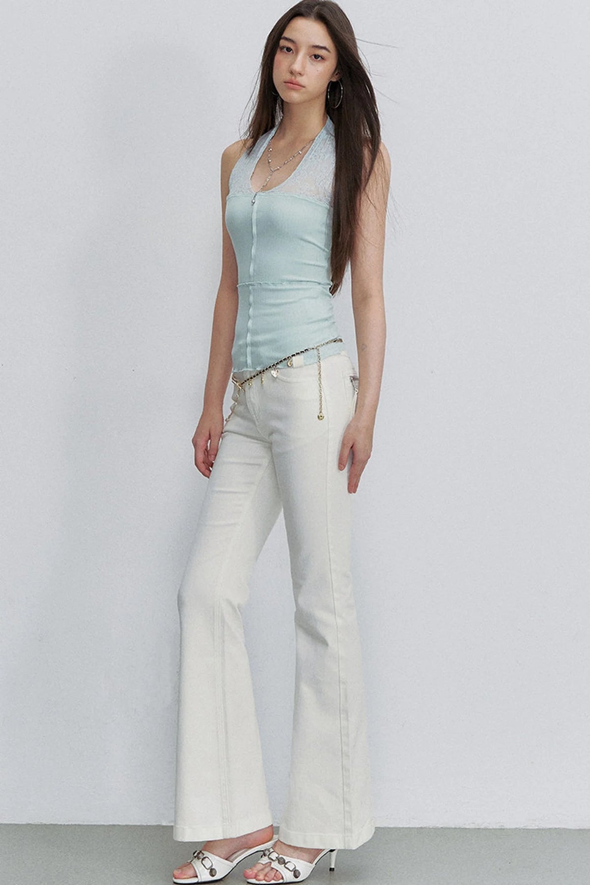 Semi-Transparent Lace Halter Top