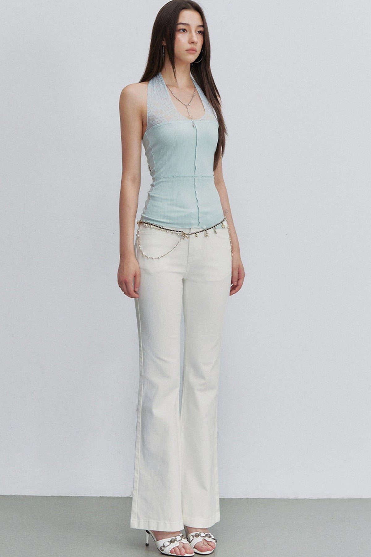 Semi-Transparent Lace Halter Top