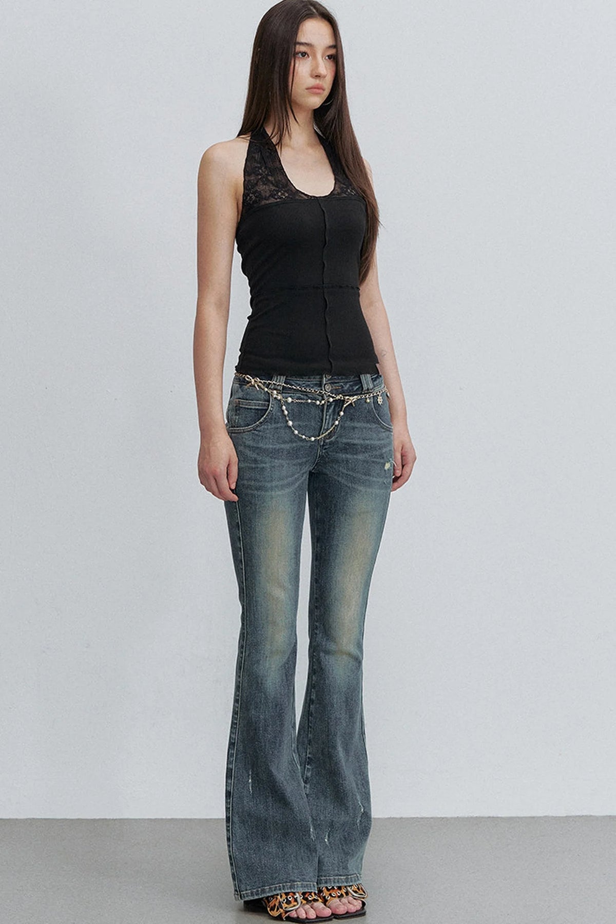 Semi-Transparent Lace Halter Top