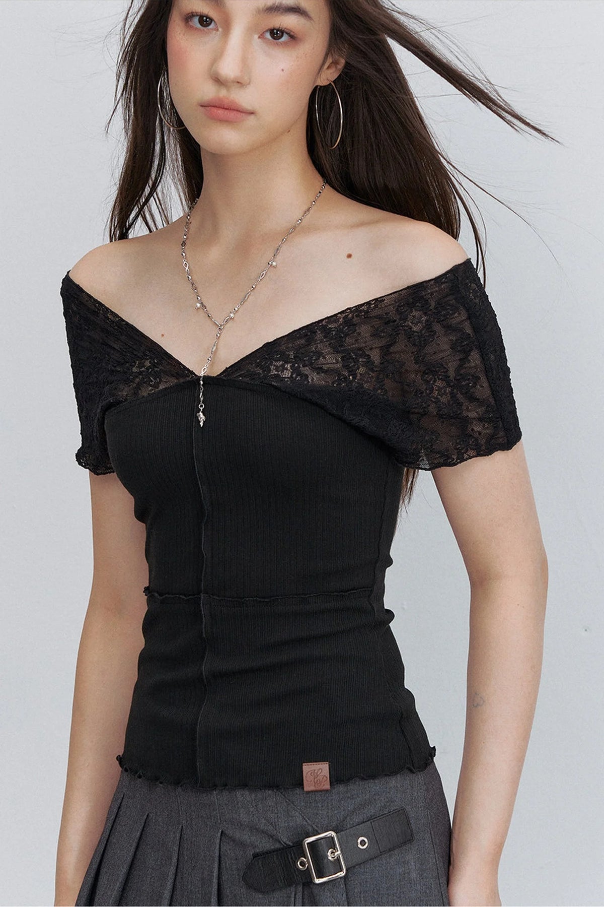 Semi-Transparent Lace Modal Top