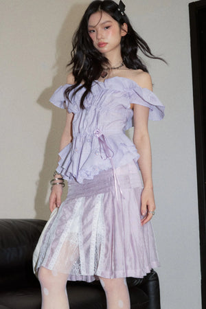 Semi-Transparent Lace Splicing Pleated Skirt