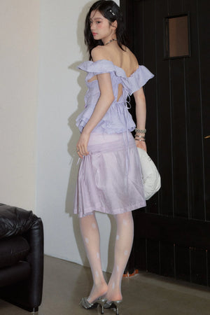 Semi-Transparent Lace Splicing Pleated Skirt