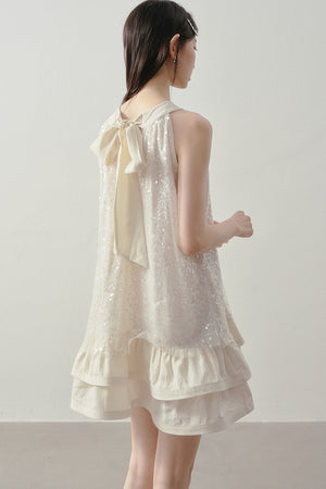 Sequin Halter A-Line Ruffle Short Dress