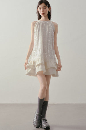 Sequin Halter A-Line Ruffle Short Dress